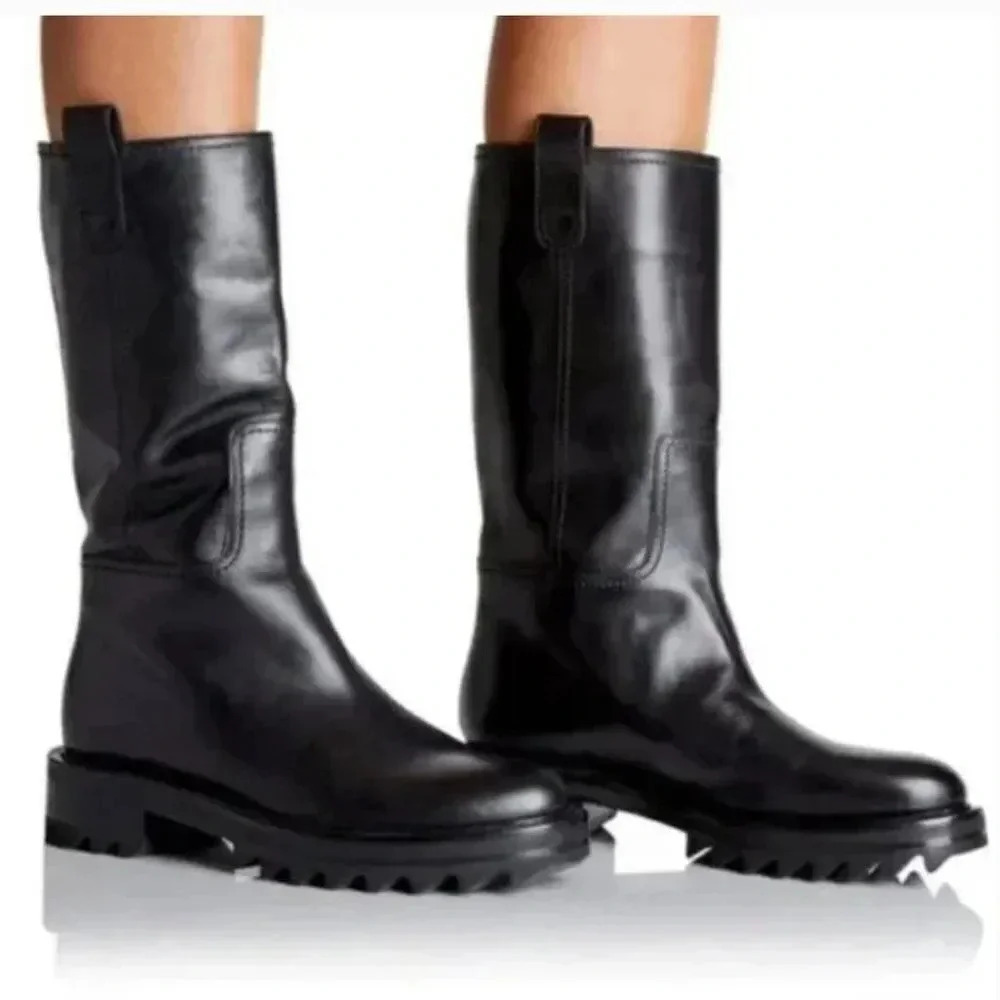 Tamara Mellon Easy Rider Mid Calf Short Boots Leather Black Size 35.5 US 5